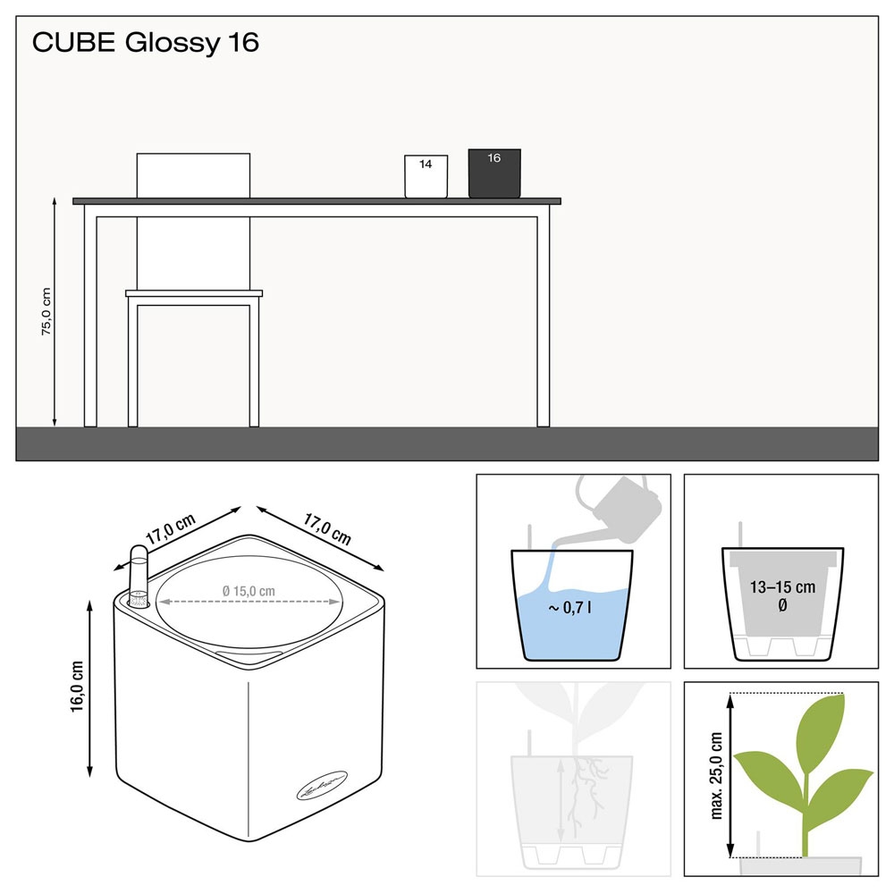 Кашпо Cube Glossy — вид сверху и элементы конструкции