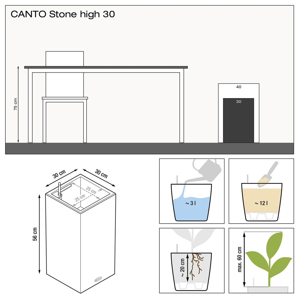 Кашпо Canto stone hight — вид сверху и элементы конструкции