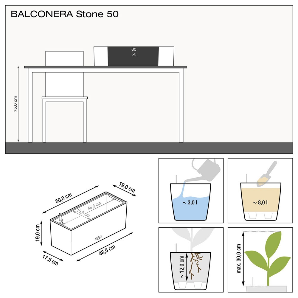 Кашпо Balconera stone 50 — вид сверху и элементы конструкции