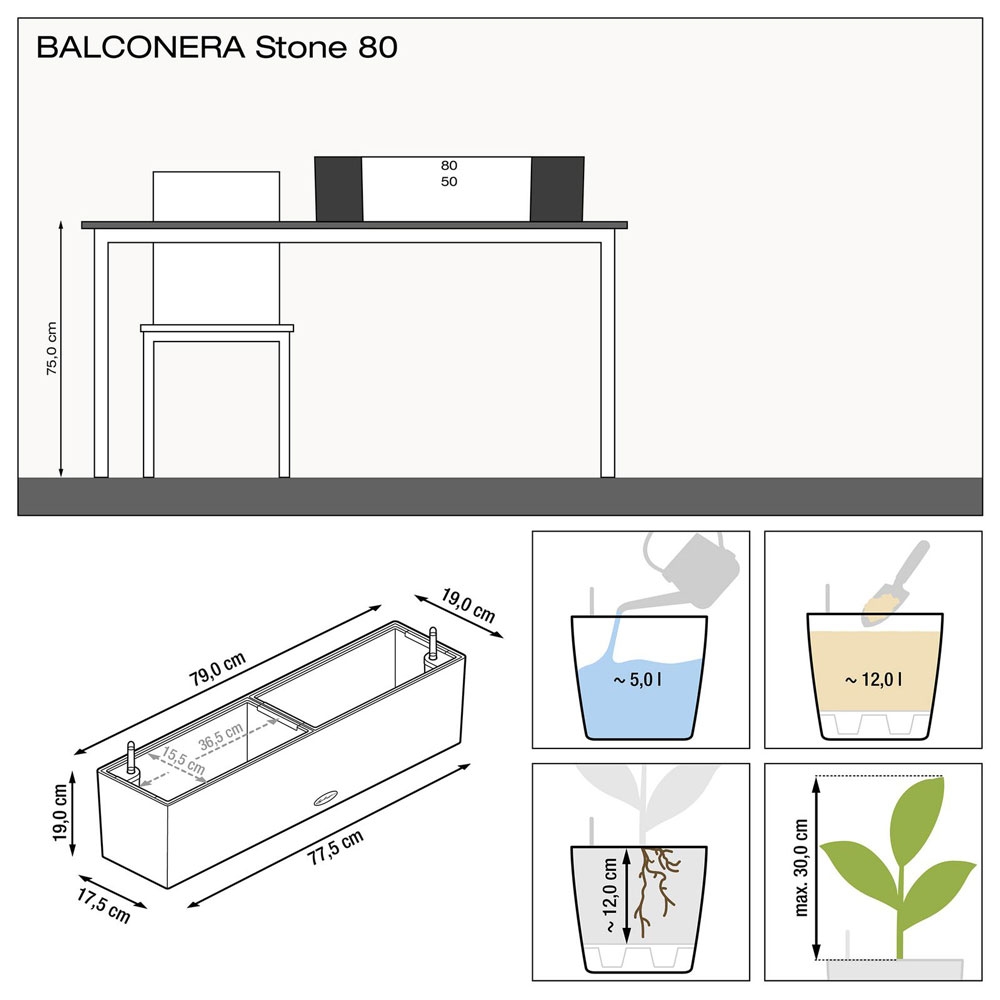 Кашпо Balconera stone 80 — крупный план, фактура и текстура материала