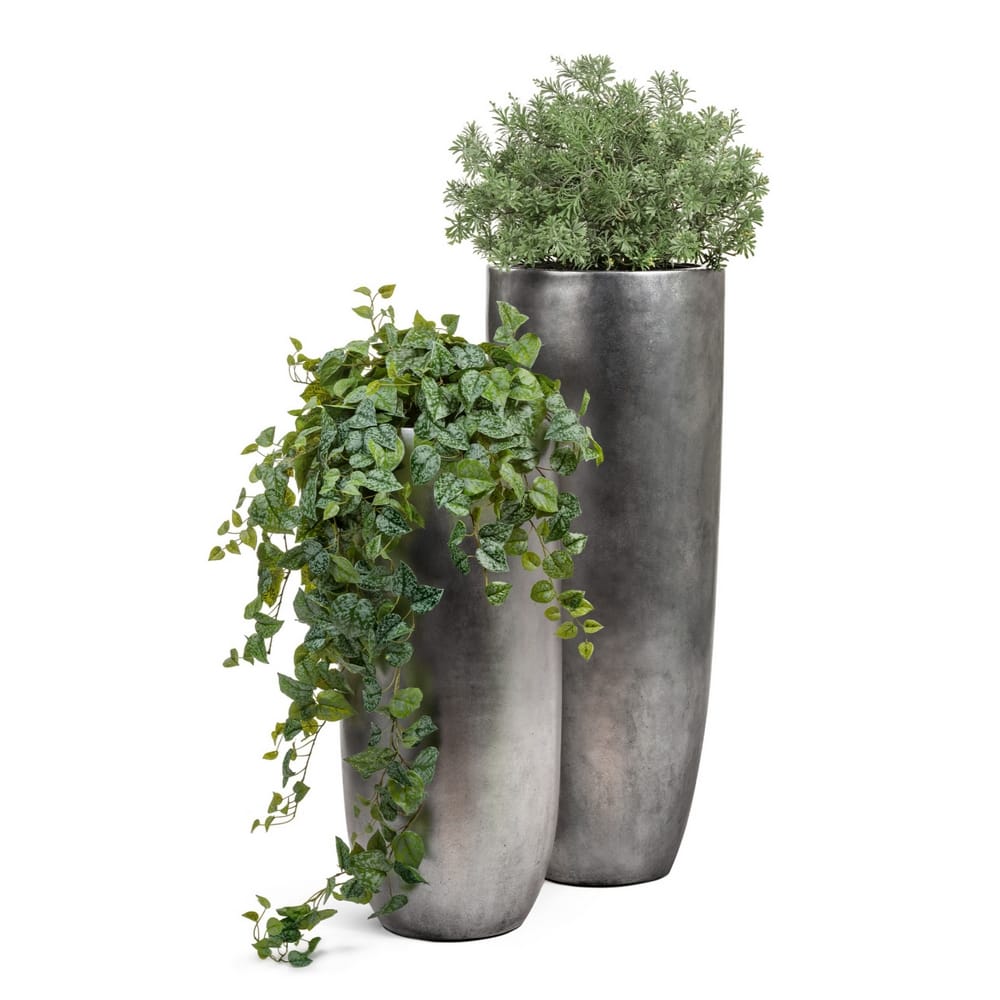 Кашпо TREEZ Effectory Metal Высокий конус Giant Стальное серебро — фото в интерьере, купить в Краснодаре в интернет-магазине Зелёный Дворик