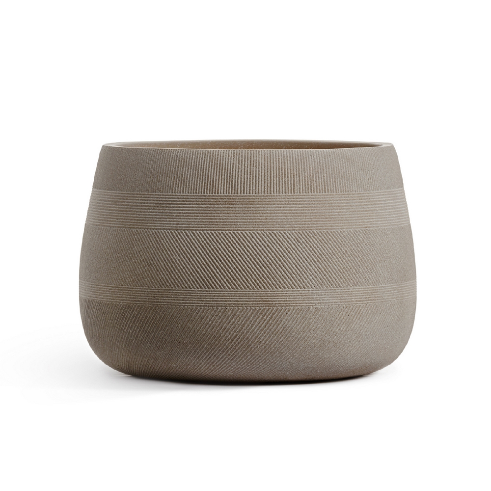 Кашпо TREEZ ERGO Graphics Низкая чаша Капучино — вид сбоку и детали отделки