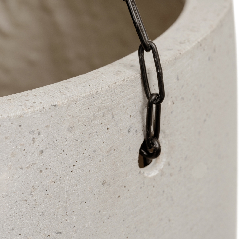 Кашпо TREEZ Effectory Beton Чаша подвесная на цепочках Белый песок — вид сбоку и детали отделки