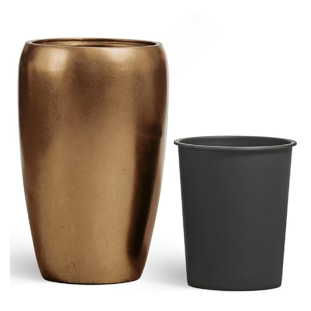 Кашпо TREEZ Effectory Metal Высокий округлый конус Тёмное матовое золото — вид сбоку и детали отделки