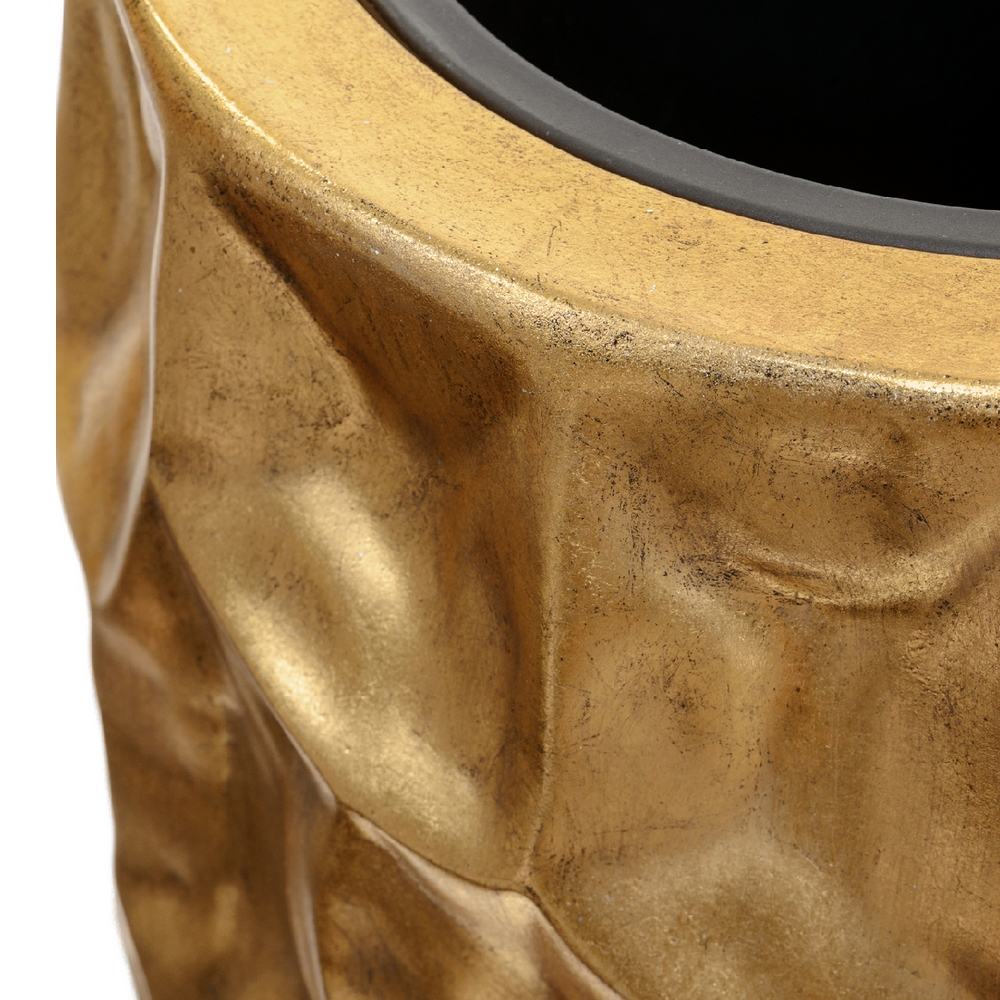 Кашпо TREEZ Effectory Metal Высокий округлый конус Design Сrumple Сусальное золото — вид сверху и элементы конструкции