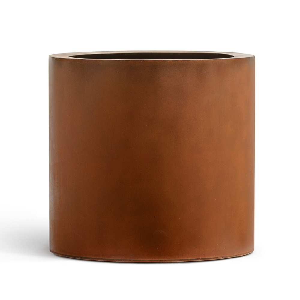 Кашпо TREEZ Effectory Corten Steel Цилиндр Кортеновская сталь Бархатистая окись — вид сбоку и детали отделки