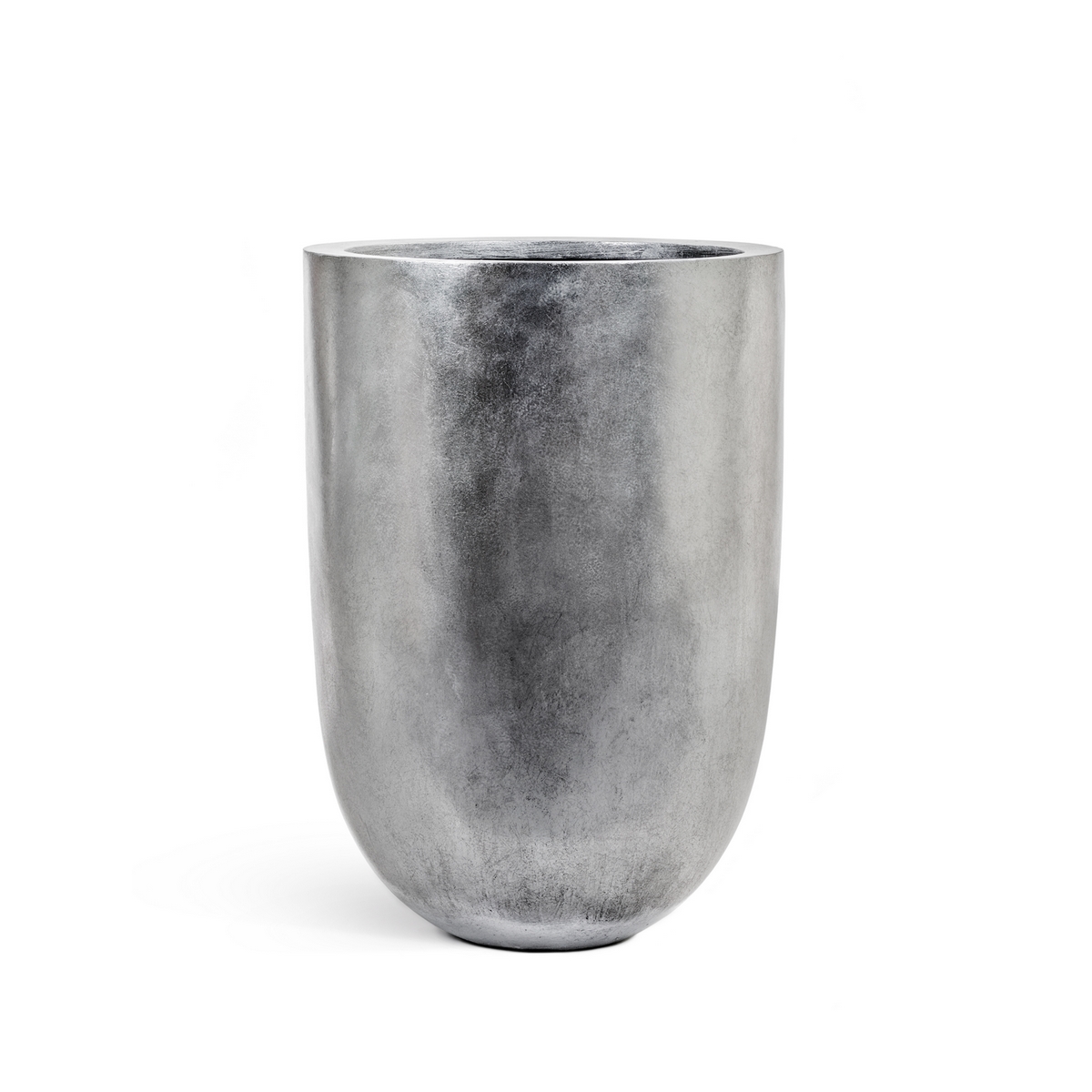 Кашпо TREEZ Effectory Metal Высокий конус-чаша Серебро — вид сбоку и детали отделки