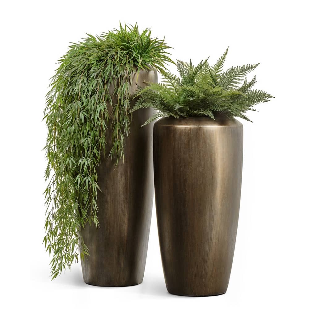 Кашпо TREEZ Effectory Metal Высокий конус Design Чернёная бронза — фото в интерьере, купить в Краснодаре в интернет-магазине Зелёный Дворик