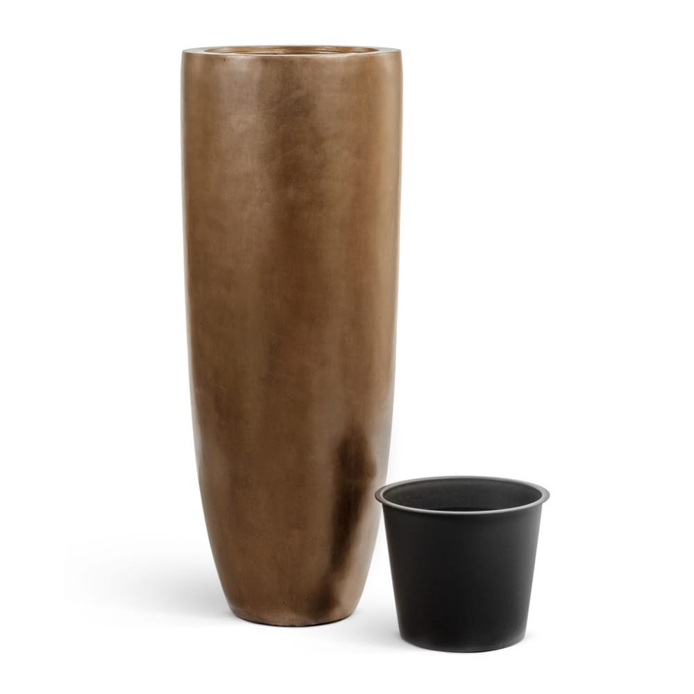 Кашпо TREEZ Effectory Metal Высокий конус Giant Тёмное матовое золото — фото в интерьере, купить в Краснодаре в интернет-магазине Зелёный Дворик