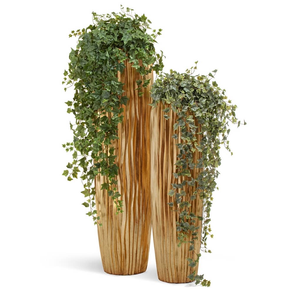 Кашпо TREEZ Effectory Metal Высокий конус Giant Design Wave Сусальное золото — фото в интерьере, купить в Краснодаре в интернет-магазине Зелёный Дворик