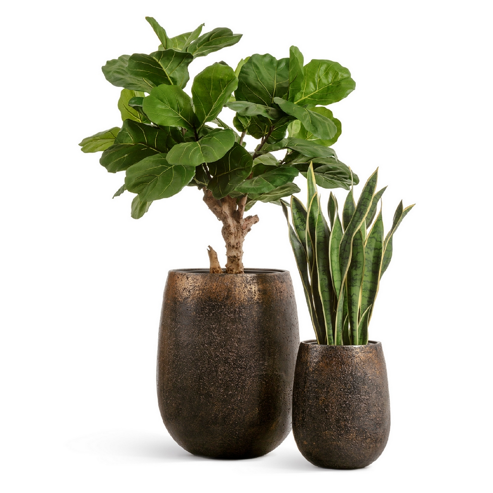 41.3321-04-073-RM-39мммм Кашпо TREEZ Effectory Metal Округлая чаша Rough с золотой патиной