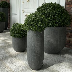 Кашпо TREEZ Effectory Stone Высокий округлый конус Тёмно-серый камень