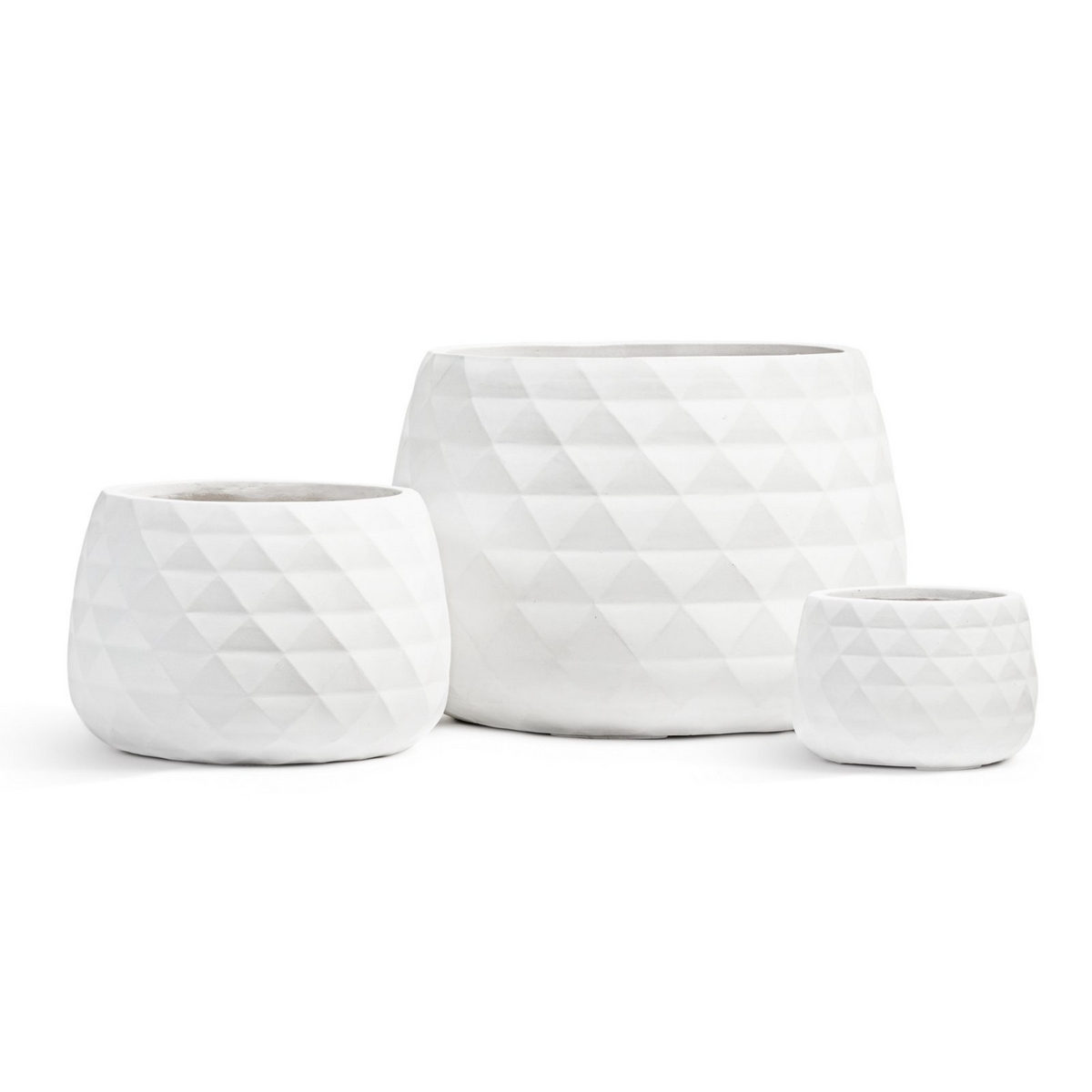 41.1020-0036-WH-35 Кашпо TREEZ ERGO Diamond Низкая чаша Белый камень - д.35см выс.24 см