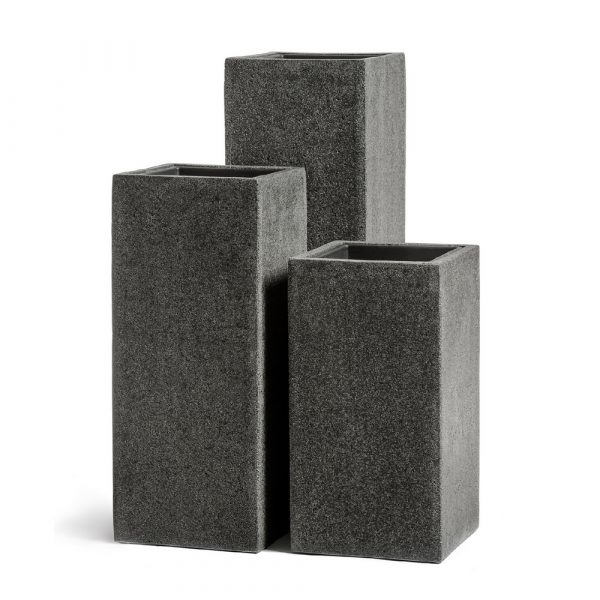 Кашпо TREEZ Effectory Stone Высокий куб Тёмно-серый камень - 31x31 выс.60см