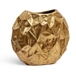Кашпо-ваза TREEZ Effectory Metal Плоская сфера Design Сrumple Сусальное золото - 58x28 в52см