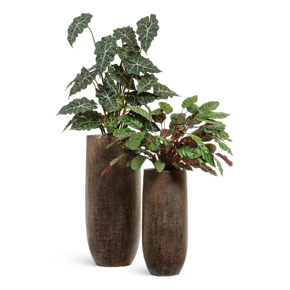 Кашпо TREEZ Effectory Metal Высокий округлый конус Rough с золотой патиной