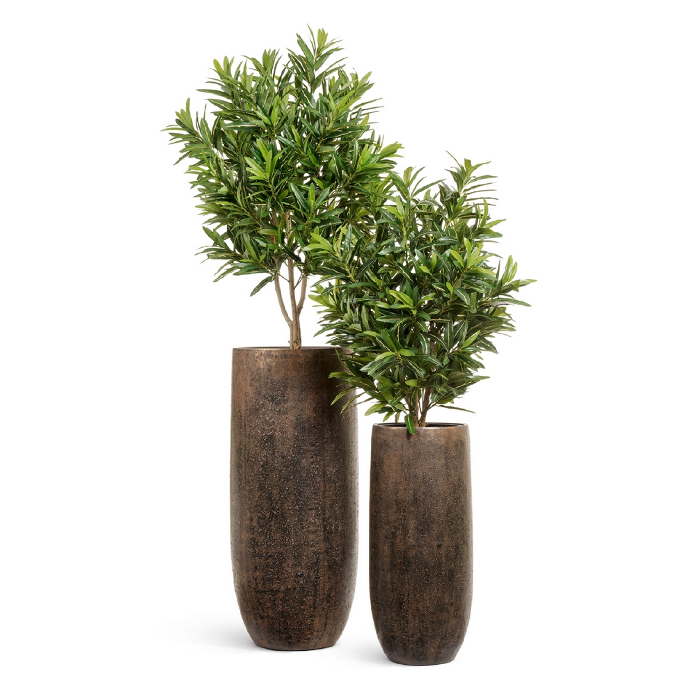 Кашпо TREEZ Effectory Metal Высокий округлый конус Rough с золотой патиной