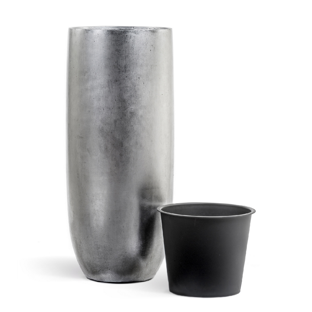 Кашпо TREEZ Effectory Metal Высокий округлый конус Серебро