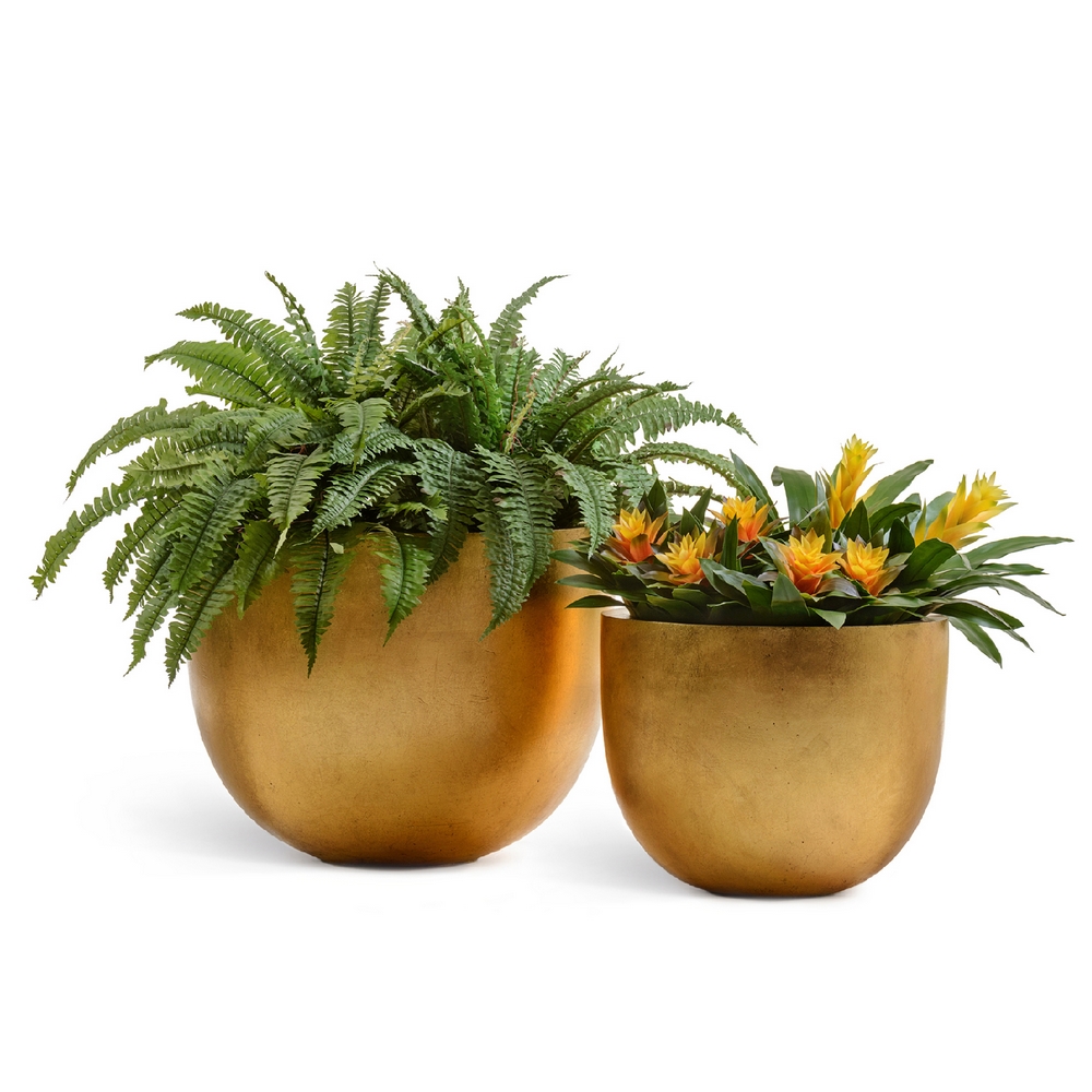 Кашпо TREEZ Effectory Metal Низкая конус-чаша Сусальное золотоо