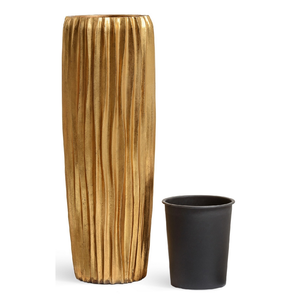 Кашпо TREEZ Effectory Metal Высокий конус Giant Design Wave Сусальное золото