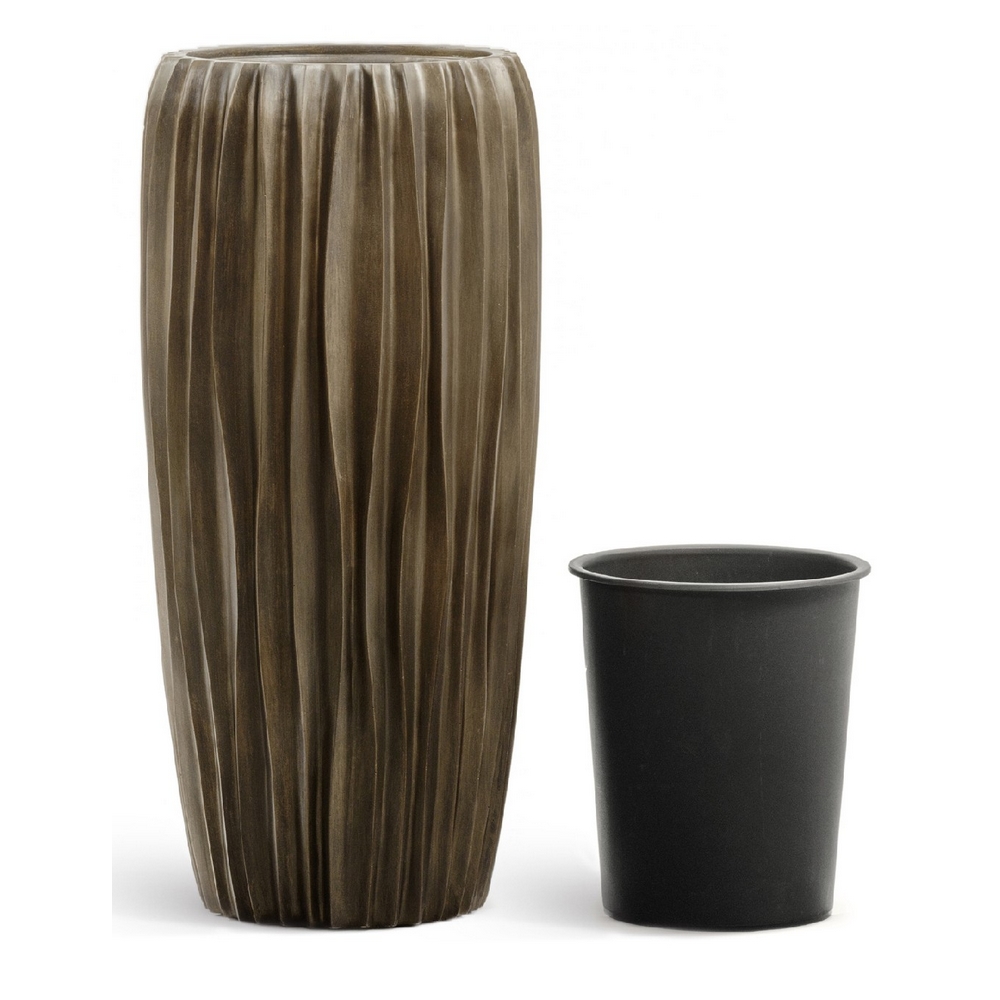 41.3321-07-047-GRP-м Кашпо TREEZ Effectory Metal Высокий конус Giant Design Wave Чернёная бронза