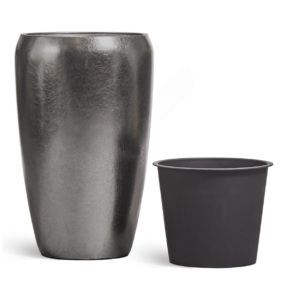 Кашпо TREEZ Effectory Metal Высокий округлый конус Стальное серебро