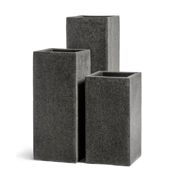 Кашпо TREEZ Effectory Stone Высокий куб Тёмно-серый камень