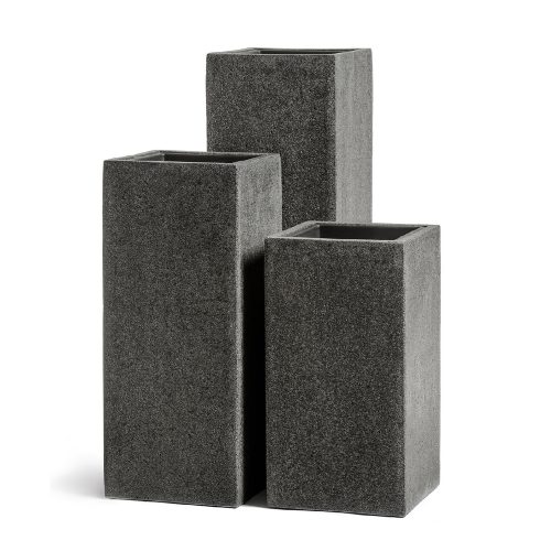 Кашпо TREEZ Effectory Stone Высокий куб Тёмно-серый камень