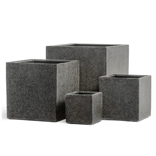 Кашпо TREEZ Effectory Stone Куб Тёмно-серый камень